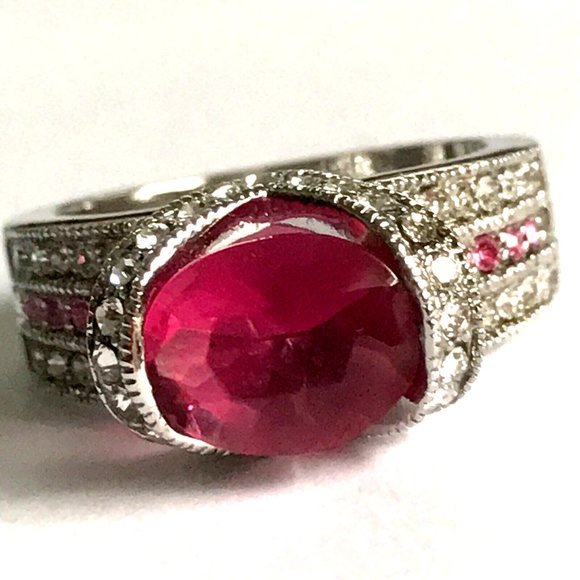 Pink Cubic Zirconia Art Deco Cocktail Ring Size 8 Statement Silver Plated - Picture 1 of 16
